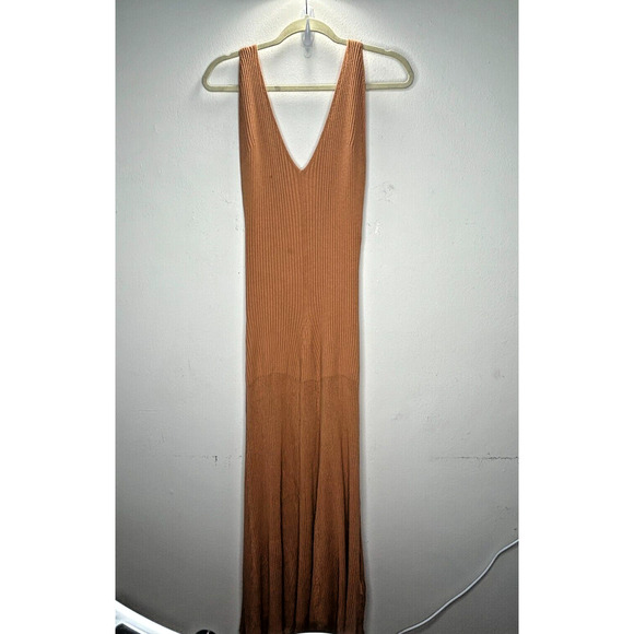 NWT Free People Camel Brown Sweet as Honey RibKnit VNeck Sleeveless Maxi Dress L - Picture 7 of 12